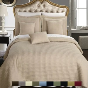 4-6-teiliges Luxus kariert gestepptes Coverlet-Set übergroße Bettwäsche-Set - Bild 1 von 10