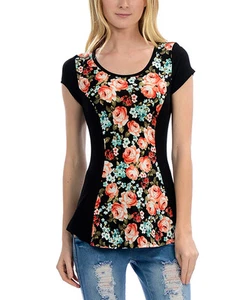 Camiseta Celeste Azul Marino Flor Cuello Redondo Azul Marino Grande CT43270 - Imagen 1 de 2