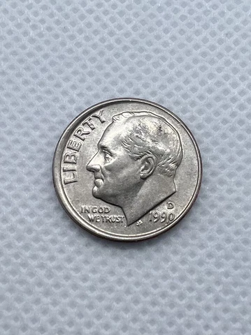 1990 D Roosevelt Dime 10 Ten Cent Circulated Nice Condition Misalignment ERROR Cover