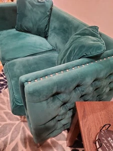 Green Tufted Upholstered Loveseat Sofa - Picture 1 of 3