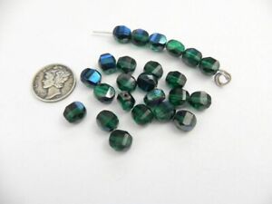 Blue Zircon Azuro (8mm) Puffy Faceted Glass Coin Beads