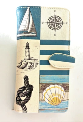 NWOT Shag Wear Canada Nautical Wallet Boat Shell Lighthouse Anchor White Blue - Image 1 of 4