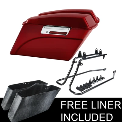 Red Hard Saddlebags & Conversion Bracket Fit For Harley Softail Deluxe 1984-2017 - Image 1 of 4