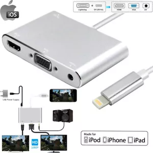 For iPhone 12 11 XR to Monitor Projector HDMI & VGA Adapter, 8Pin Hub Multiport - Picture 1 of 11