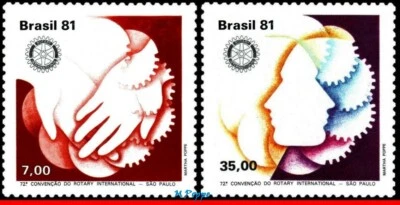 1743-44 BRAZIL 1981 ROTARY, EMBLEM AND FACES, MI# 1827-28 RHM C-1201-02, SET MNH - Image 1 of 2