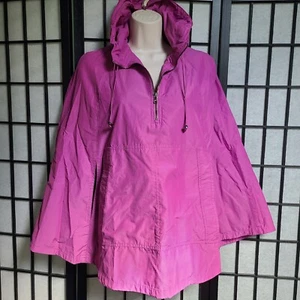 THEORY Cape Poncho Style Hooded Jacket Quarter zip drawstring Magenta Size P - Picture 1 of 11