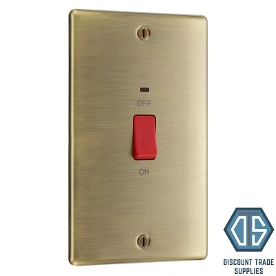 BG Nexus NAB72 Antique Brass 45 Amp Double Pole Double Plate Switch with Neon - Image 1 of 4