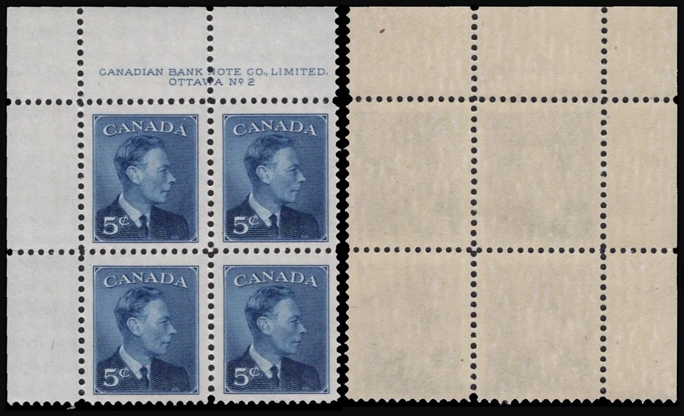 SAVOYSTAMPS- Canada Stamps 1949- 5c Blue Scott # 288 Mint NH plate blocks - Image 1 of 1