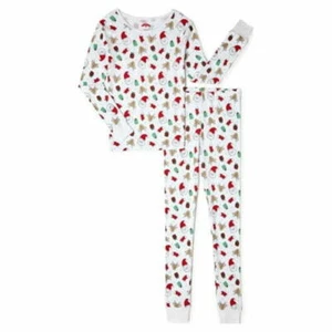 Holiday Time Girls Christmas Cotton Pajama 2 Piece White Santa Size 10 - Picture 1 of 7