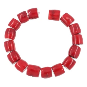 Red Bamboo Coral Cylinder Tube Beads 13 - 14mm 8" #63120 - Picture 1 of 1