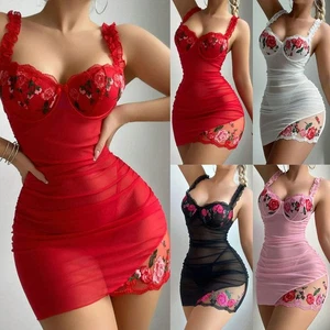 Sexy Women's Lingerie Floral Lace Sleepwear Underwear Dress See-Thru Babydoll - - Picture 1 of 29