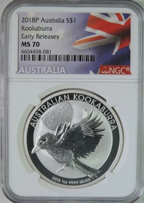 2018 P Australia Kookaburra 1oz .999 Silver $1 Coin Early Releases NGC MS70 - Image 1 of 4