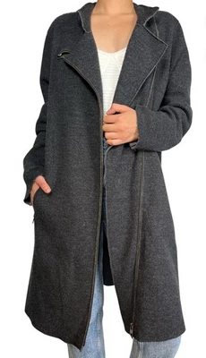 EILEEN FISHER Womens S Merino Wool Long Jacket Gray Open Front Asymmetric Zip - Image 1 of 4