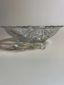 Clear Cut  Glass 3 Footed  Serving Dish Pineapple & Fan Design Ruffled Edge - Picture 1 of 7