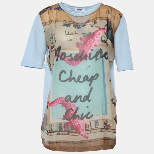 T shirt Moschino con pannelli in chiffon blu economico e chic M