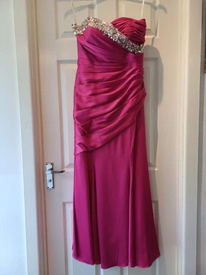 Gorgeous Magenta Pink  Strapless Gown With Sequin Detail & Ruched Bodice UK8 - Image 1 of 4