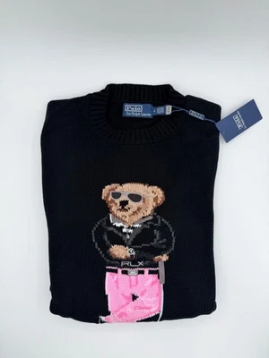 Suéter Polo Bear Cuello Redondo Negro Ralph Lauren Oso Motivo Algodón Jersey Hombres Talla M Foto 1 de 3