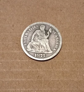 USA- 10c~  Seated Liberty Dime 1877-S~* G~ Ten Cents~  Silver Coin - Picture 1 of 6