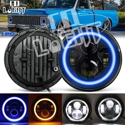 7 Inch Round LED Headlight Blue Halo DRL Hi/Lo For Chevy C10 Camaro Pickup Truck - Image 1 of 4