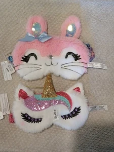 (2) Claire’s Einhorn Hase Plüsch Regenbogen Glitzer Strass Wimpern Maske Schlaf - Bild 1 von 2