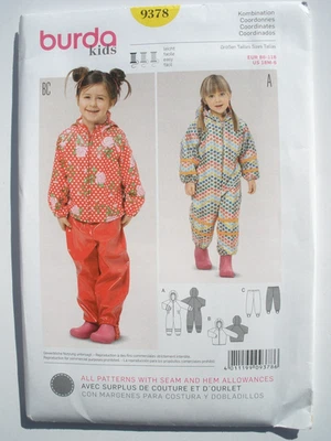 Burda 9378 Pattern Girls Toddler Jacket Stirrup Pants Snowsuit Sz 18M-6 UC - Image 1 of 2
