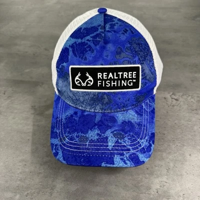 Sombrero de Pesca Realtree Azul Negro Blanco Malla Trucker Cap L/XL Elástico Ajustado Foto 1 de 4