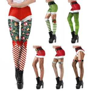 Frauen Weihnachten 3D Gürtel Leggings hohe Taille dünne Hose Winter Festival Geschenk - Bild 1 von 20