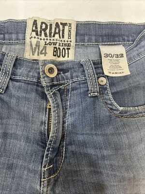 Ariat Mens M4 Boot Cut Jeans Blue Distressed Stone Wash Low Rise Denim 30/32 - Image 1 of 4