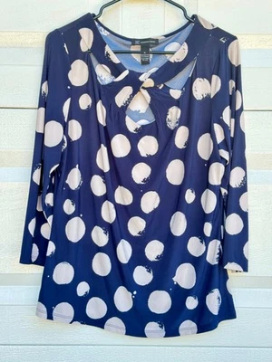 INC Intl., Beige/Navy Stretch Knit Pullover Top, Cut-Out Scoop Neck, XL - Image 1 of 4