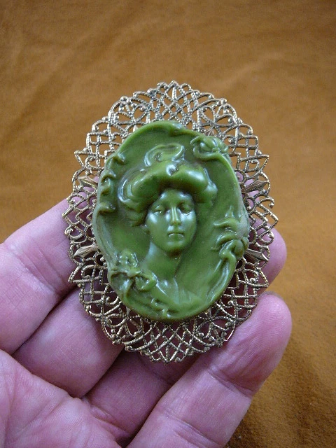 (CL66-6) Mujer Gibson Arco Margarita Verde Oliva CAMEO Prendedor Colgante Joyería Broche Foto 1 de 1