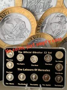 2020 Gibilterra vetrina vuota 2 monete Labours of Hercules + supporto (SENZA MONETE) - Foto 1 di 8