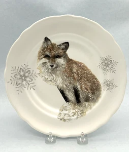 3 pcs Alder & Ash Winter Woodland Snowflake Fox 8.5" Porcelain Scallop Plates - Picture 1 of 11