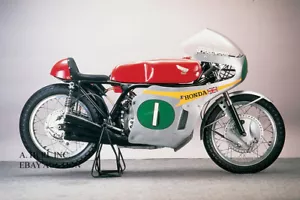 Honda RC 166 seis cilindros corredor 1966 Mike Hailwood motocicleta impresión dibujo - Imagen 1 de 1