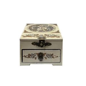 Small Chinese Oriental Off White Dragon Phoenix Mirror Jewelry Box ws2826 - Picture 1 of 4