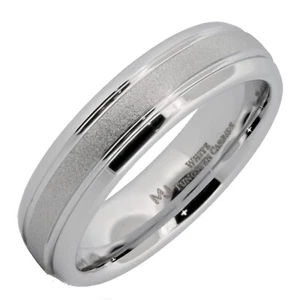White Tungsten Carbide 6mm or 8mm Ring Sand Blasted Center Polished Edges - Picture 1 of 9