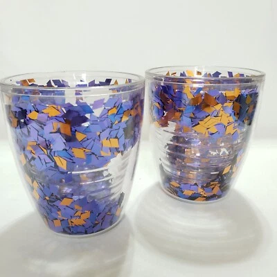 Vintage Tervis Set Of Tumblers Confetti Glitter Flake Cups Purple Blue Orange - Image 1 of 4