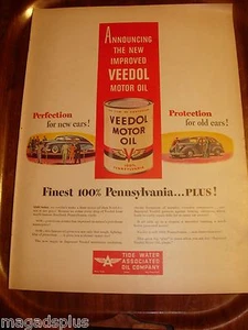 1946 Veedol Oil  Vintage Print Ad Original Great Man Cave Gift Item - Picture 1 of 1