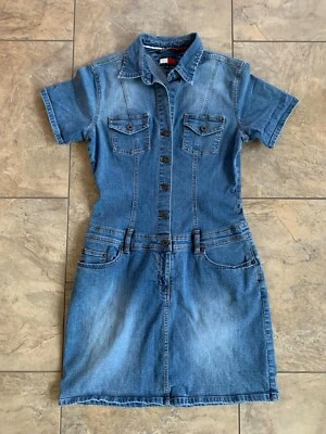Vintage Y2K Hilfiger Denim Tommy Jeans Mini Dress Short Sleeve Buttoned Medium - Image 1 of 4