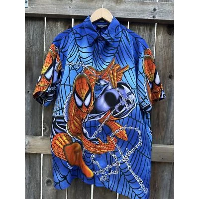 Vintage 2001 Changes SPIDER MAN Marvel Button Up Graphic All Over Shirt Medium - Image 1 of 4