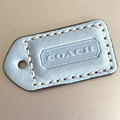 1.5" Small COACH GRAY LEATHER Nickel Key Fob Bag Charm Keychain Hang Tag - Image 1 of 4