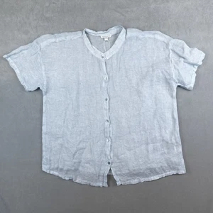 Eileen Fisher Top Camicia Donna Fascia Media Collo Blu Corta Senza Maniche Bottoni - Foto 1 di 7