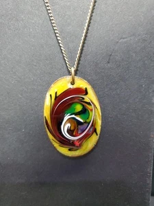 Double Sided Enamel On Copper Pendant Necklace - Picture 1 of 7