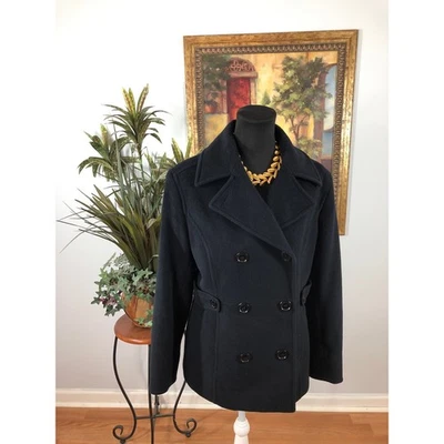 Chaquetón de mujer St John Bay pequeño negro mezcla de lana doble botonadura Foto 1 de 4