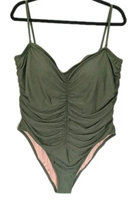 J.Crew geraffter klassischer Herzausschnitt olivgrün Resort Einteiler Gr. 22 - Bild 1 von 9