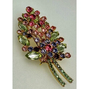 Vintage Joan Rivers Rhinestone Floral Brooch Flower Spray Bouquet Pin - Picture 1 of 8