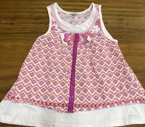 Naartjie XXL Niña Rosa Blanco Túnica Larga Crochet Ribete Top Boho - Imagen 1 de 8