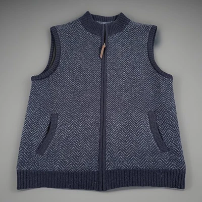 Pendleton Vest Mens Large Gray Wool Full Zip Herringbone Knit Pockets Washable - Image 1 of 4