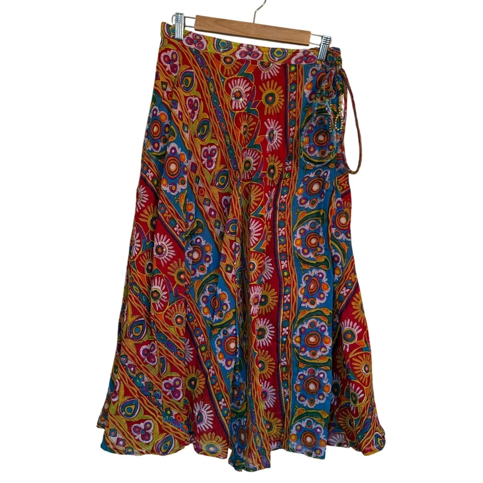 Falda envolvente suave envolvente para mujer mediana pequeña boho maxi floral lentejuelas festival Foto 1 de 4