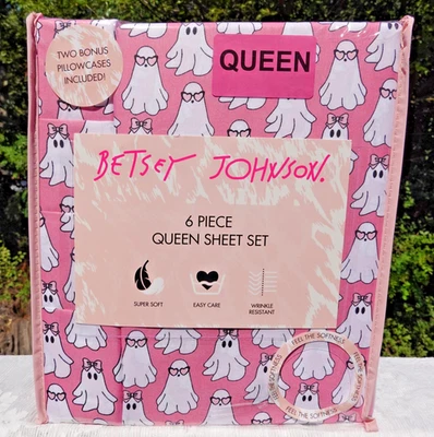 Betsey Johnson HEY BOO GHOST розовый белый QUEEN 6 шт. лист ХЭЛЛОУИН новый - Изображение 1 из 4