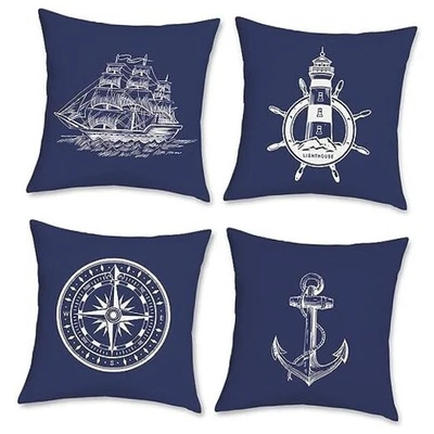  Juego de 4 Fundas de Almohada Náuticas Azul Marino 18x18 Costeras 18" x 18" (Pack de 4) Azul Foto 1 de 4